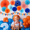 Blue and Orange Party Decorations Set Kids Birthday Paper Fan