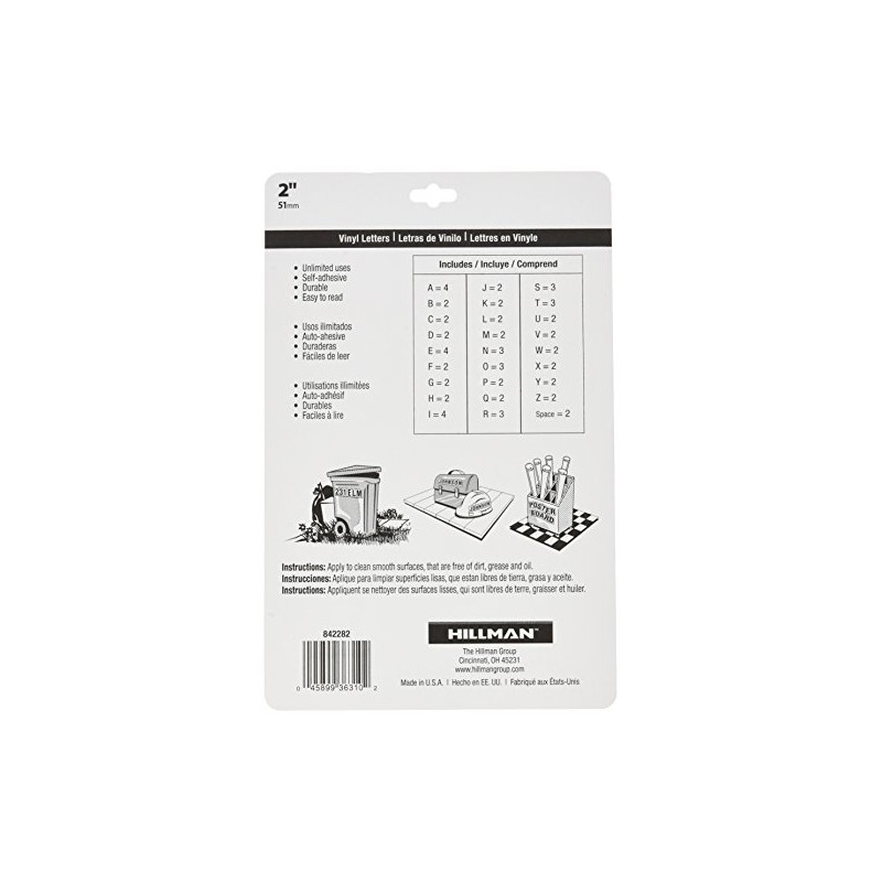 Hillman 842282 Pack Adhesive Letters, 2-Inch, Black/White