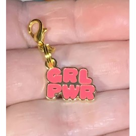 Gold Girl Power GRL PWR Charm Zipper Pull &Keychain Add On Clip!!