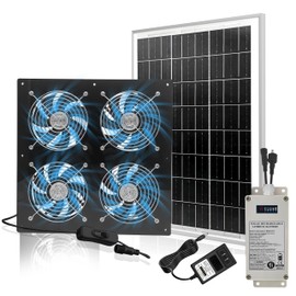 HNRLOY 25W Solar Exhaust Fan with 6000mAh Battery,Solar Chicken Coop Fan with 4 Pcs High-Speed Brushless DC Ventilation Fans for Greenhouse,Shed,Attics,Barns,Dog Houses