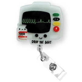 Drop The Beat Funny Badge Reel Retractable, Cute Cardiac Monitor Badge Reel for Cardiac Nurse, Cardiologist, ER & ICU Nurse, Adenosine Badge Clip, Cardiology Badge Holder with Alligator Clip | Acrylic