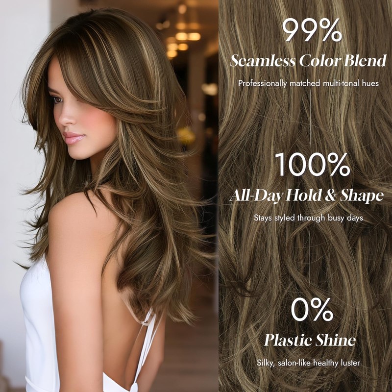 Brown Long Layered Wig with Curtain Bangs Straight Wigs for