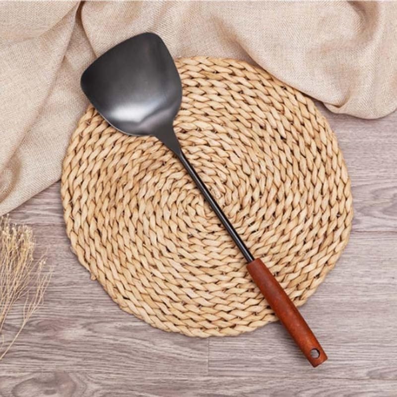 Cabilock Cooking Spoon for Wok 1 Piece Stainless Steel Wooden
