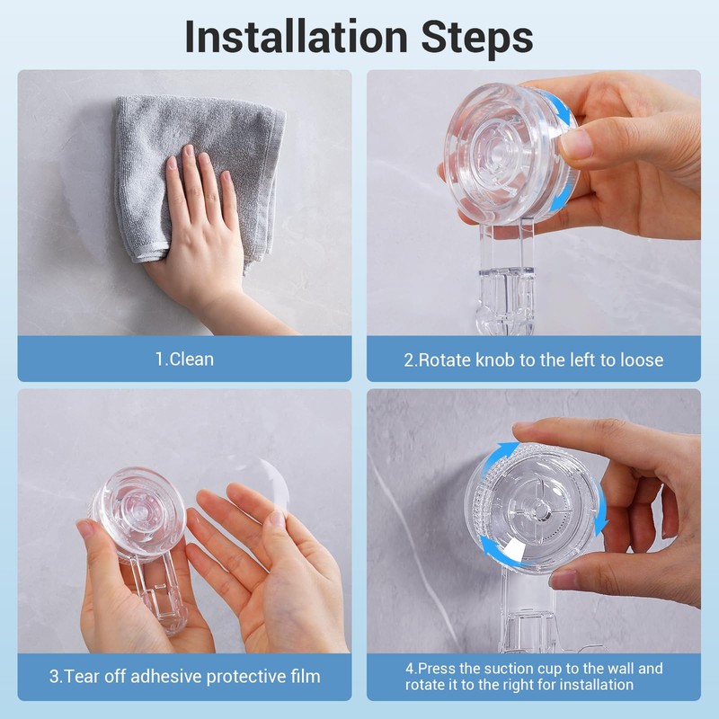 LUXEAR Shower Suction Cup Hooks, 4 Pack Razor Holder for