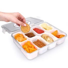 KEYVOZ Snackle Box Container with Lid Travel Charcuterie Box with Handle Organizer for Candy, Fruit, Nuts, Veggies, Snacks, Beach Essentials, Portable Lunch Box (Bright White, Large)