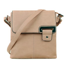 AOSSTA Women's Cross Body Shoulder Messenger Bag Multiple Slip and Zip Pockets Handbag with Storage Pocket Adjustable Strap (Beige)