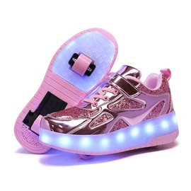 BFOEL Kids Shoes with Wheels LED Light Color Shoes Shiny Roller Skates Skate Shoes Simple Kids Gifts Boys Girls The Best Gift for Birthday(11.5 Little Kid Pink 29)
