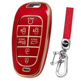 KWTORFIA For Hyundai Car Key Case,Fit for 2019-2022 Hyundai Sonata Santa Tucson 7 Buttons Smart Key TPU Cover with Keychain (Red)