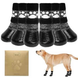 KOOLTAIL Dog Socks to Prevent Licking Paws for Hardwood Floors, Anti Slip Waterproof Dog Boots & Paw Protector Traction Shoes with Toe Grips for Small Medium Large Senior Dogs Black XL