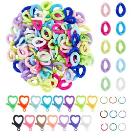 SOFPLATE 475Pcs Acrylic Chain Link Jewelry Link Connectors with Lobster Clasps 19mm Oval Colorful Assorted Opaque Open Quick Linking Ring Kits for Jewelry Making Necklace Phone Chains Purse DIY Craft