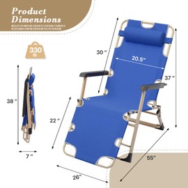 Athena Collection Zero Gravity Outdoor Lounge Chair Set of 2 with Headrest, 26" Width Reclining Pool Lounge Lawn Chairs Recliner, Outdoor Chaise for Beach Patio Backyard Outside, Blue
