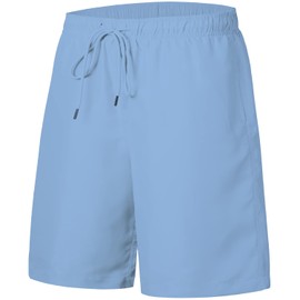 Men’s Big and Tall Swim Trunks Quick Dry Soft Mesh Lining Shorts（1X-8X (11" Inseam, 3X, Light Blue)