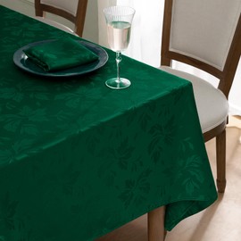 Romanstile Jacquard Rectangle Tablecloth - Waterproof Damask Floral Pattern Decorative Table Cloths Heavy Weight Fabric Table Covers for Dinner/Parties/Outdoor - 60 x 102 Inch, Dark Green
