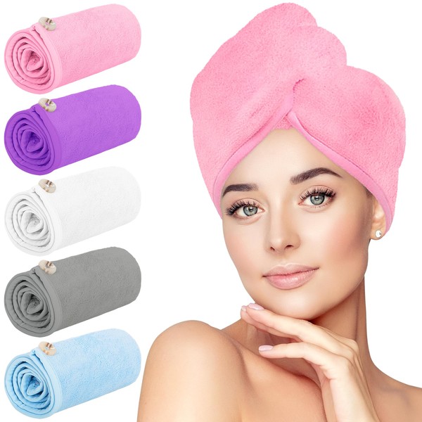 HOMERHYME Hair Towel Wrap, 5 Pack Quick Dry Hair Wrap,