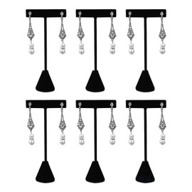 Ikee Design 6 Pcs Set Premium T- Shape Style Earring Display Stand, Earring Stand Jewelry Display for Showroom, Tradeshow, and Showcase, 2 1/2 W x 5 1/2 H in, Black Velvet