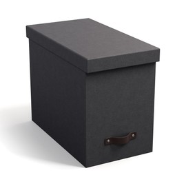 Bigso John Desktop File Box - Storage Solution and Document Organizer for Important Paperwork - Durable Hanging File Box with Lid and Leather Handle - 7.4 in x 13 in x 10.4 in - Black