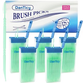 DanTicy Brushpicks Interdental Toothpicks,Soft Bristle Dental Floss Picks Toothpicks,Helps Removes Plaque and Debris Between Your Teeth 600PCS (Pack of 5) Mint