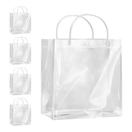 5 PCS Clear Gift Bags with Handle, Reusable PVC Gift Bag for Daily Commuting and Party Gift Giving, 28x20x10cm