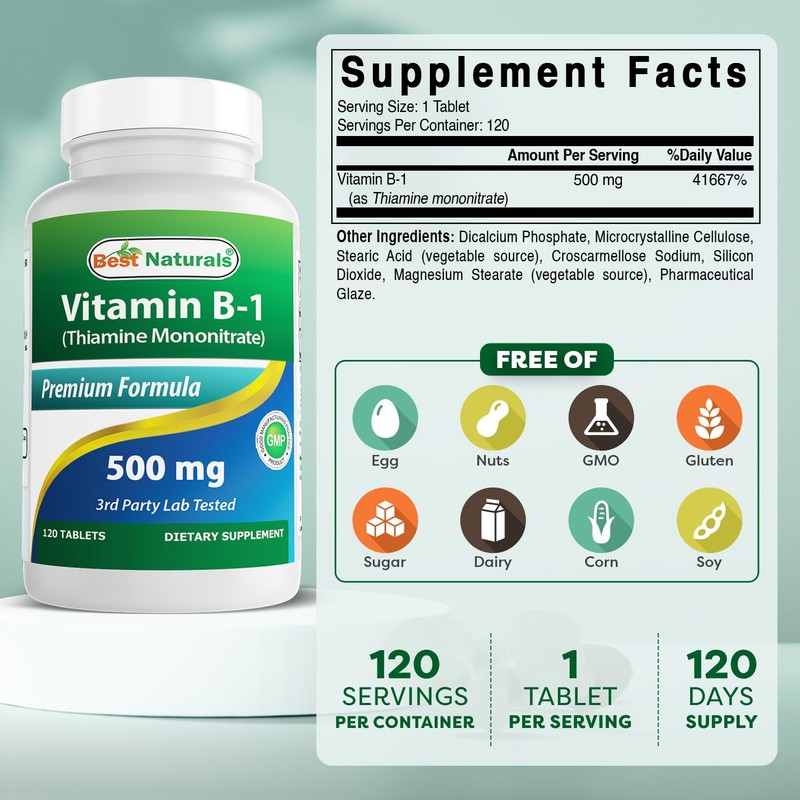 Best Naturals Vitamin B1 as Thiamine Mononitrate 500 mg 120