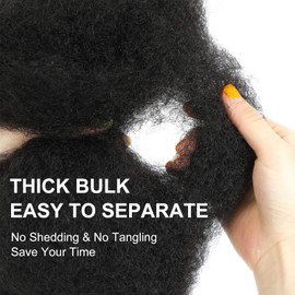 Human Hair Afro Kinky Bulk Hair for Dreadlocks Extensions Repair Locs, Twist Braiding Afro Kinkys Human Hair for Locs 1 Pack 50 Gram Natural Black Color 12 Inch
