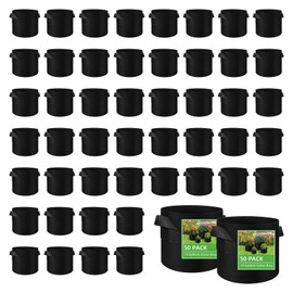 50 Pack 10 Gallon Plant Grow Bags, Breathable Felt Non-Woven Aeration Fabric Plant Grow Pots, Garden Planting Containers for Nursery Vegetable Flower Grow Bags with Handles (15.7x11.8inch)