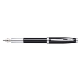 Sheaffer 100 Glossy Black Lacquer Fountain Pen with Polished Chrome Trim and Medium Nib