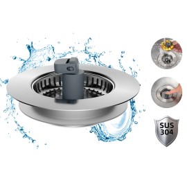 Kitchen 3 in 1 Kitchen Sink Strainer and Stopper Combo for US Standard 3-1/2" Drain - 1 Set, Silver
