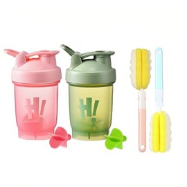 Tokaneit Pack of 2 Fitness Shaker, Protein Shaker Bottle, Shaker Bottle Protein Powder, Drinking Bottle with Mixball, with 2 Foam Brushes, Leak-Proof, for Sports or Gym, Clear, 350 ml