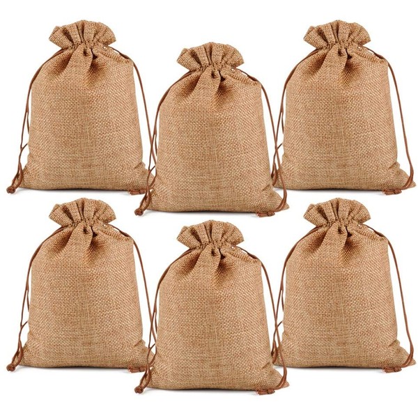 Lucky Monet 25/50/100PCS Burlap Gift Bags Wedding Hessian Jute Bags Linen Jewelry Pouches with Drawstring for Birthday, Party, Wedding Favors, Present, Art and DIY Craft (50Pcs, Coffee, 3” x 4”)