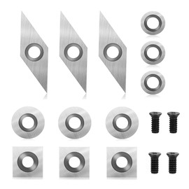 Carbide Indexable Inserts Set for Lathe Chisel, 12 Pieces CNC Carbide Insert Cutter for Wood Lathe Tool with M4 Screws, Carbide Inserts (Square, Round, Diamond)