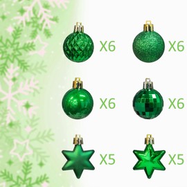 34 esferas KI Store de Navidad de 4 cm, adornos pequeños de decoración para árbol de Navidad, corona, guirnalda, con ganchos incluidos, color verde