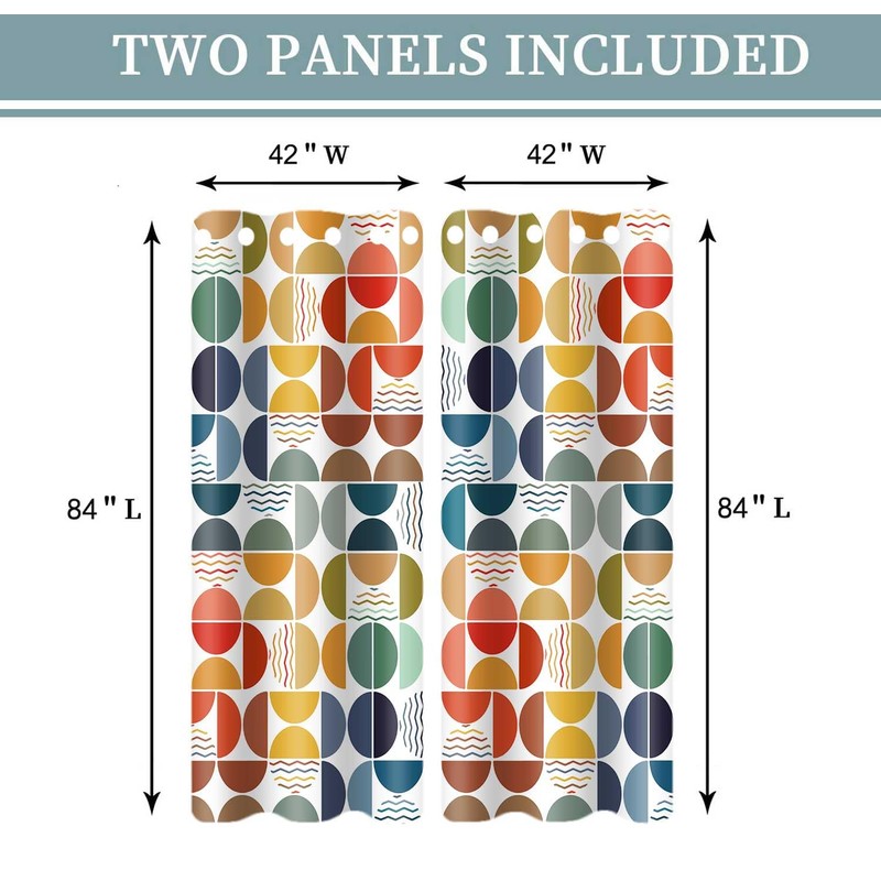 Colorful Abstract Curtains Geometric Circle, Mid Century Modern, 42x84in
