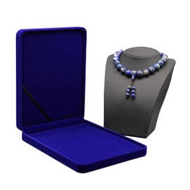 JunningGor Jewelry Set Velvet Box Necklace Earring Ring Necklace Bracelet Gift Display Case Wedding Jewelry Storage Holder (Royal Blue For Chunky Collar Necklace)