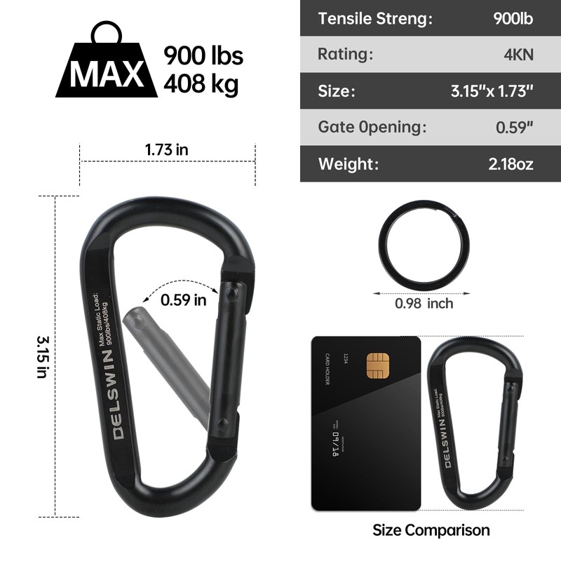 DELSWIN Heavy Duty Carabiner Clip 900lbs, 3 Inch Steel Carabiners