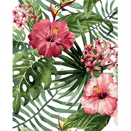 Awesocrafts Paint by Numbers Kits, Tropical Flowers Leaves Plants Number Painting for Adults 16x20 inch Framed or Not (Tropical, No Frame)