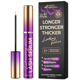 Eyelash Growth Enhancer Serum with Keratin, Biotin Peptides, Hyaluronic Acid & Creatine | Strengthening Lash Treatment for Longer, Fuller, Thicker Lashes | Nourishing & Conditioning Formula for Healthier Growth
