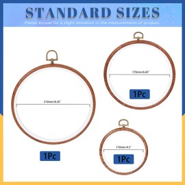 Glarks 3Pcs Circle Embroidery Hoops Set, 4.3In 6.69In 8.26In Imitated Wood Display Frame, Reusable Cross Stitch Hoop Ring with Mental Buckle Ideal for Art Craft DIY Sewing and Hanging Ornaments Decor