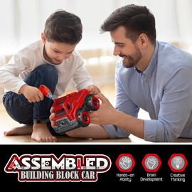 Toyk 4-in-1 Take Apart Toys Truck with Electric Drill, DIY Assembly Fire Truck Toy Vehicles, Kids STEM Building Educational Cars Toys, Birthday Gifts for Age 3 4 5 6 7 8 Years Old Boys Girls