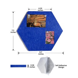 Hexagon Felt Bulletin Board Tiles, 8 Pcs, 8.7 x 7.5 inches, with 20 Pushpins, for Easy Display of Photos Pictures Memos Notices, Felt Wall Tiles for Office Home Classroom (Blue)