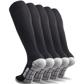 CWVLC Boy's Soccer Socks Youth 5 Pairs Rugby Sport Team Athletic Knee High Long Tube Cotton Compression Socks Black Small (3Y-5Y Youth/ 4-6 Women)