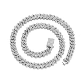 Yunhazit Iced Out Cuban Link Chain 10MM Silver Gold Plated Diamond Necklace Miami Bling Hip Hop Jewelry for Men Women