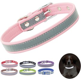 Collar reflectante para cachorros, perros y gatos, color rosa, talla M