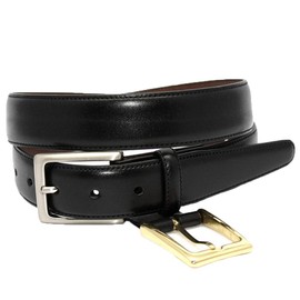 Torino Leather Glazed Kipskin Double Buckle Option Dress Belt - Black 34