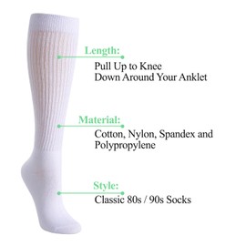 Zmart Novelty Slouch Socks For Women, Scrunch Socks For Girls, Cotton Long Tall Tube Socks White