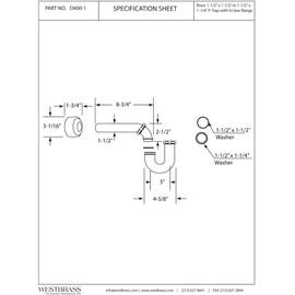 Westbrass R400-1-01 1-1/2" x 1-1/2" P-Trap with High Box Flange, Polished Brass
