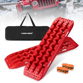 FieryRed Traction Boards Offroad, Recovery Boards with 2 Leashes and Carry Bag, 2Pcs Traction Mat Recovery Tracks for Sand Mud Snow Track Tire Ladder 4X4 (Red)