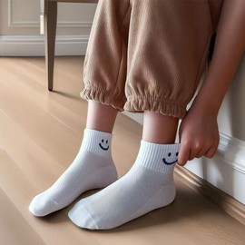 Nanmuir Baby Toddler Mesh Socks with Smiley Faces，Boys Girls Breathable Summer Kids Ankle Socks,5 Pack