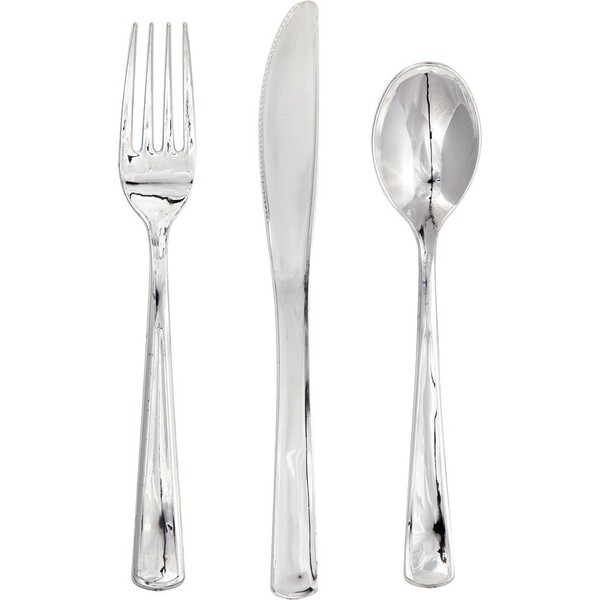 Creative Converting 24-Count Metallic Plastic Assorted Cutlery, Silver, One Size, Multicolor