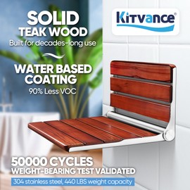 New Upgraded 20" Folding Teak Shower Seat Wall Mounted – 400 lbs Teak Wood Foldable Shower Bench, Larger Teak Folding Shower Bench, Fold Down Shower Seat for Inside Shower, Teak Shower Chairs Stool