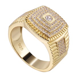 Men's 14k Gold Over Real Solid 925 Sterling Silver Ring - Iced Hip Hop CZ Ring - Pinky Or Any Other Finger Ring (13)